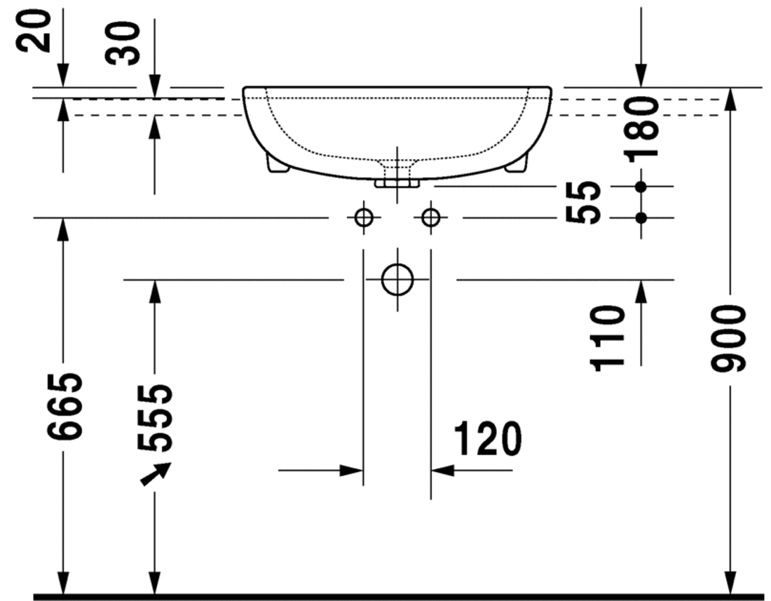 Slika od D-Code Semi-recessed washbasin 55