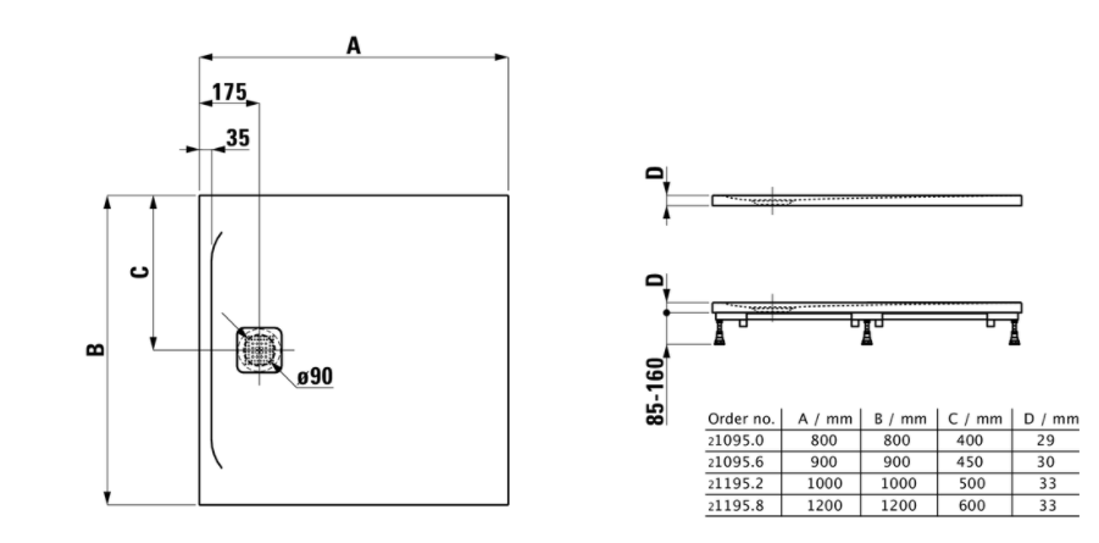 Slika od Laufen PRO 90x90x2,9cm tuš kadica marbond bela
