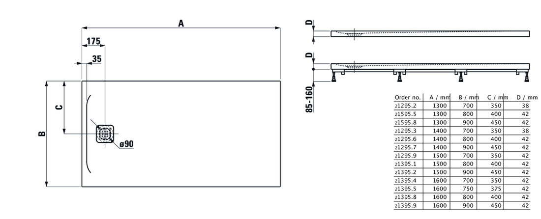 Slika od Laufen PRO 1600x700x42mm tuš kadica bela