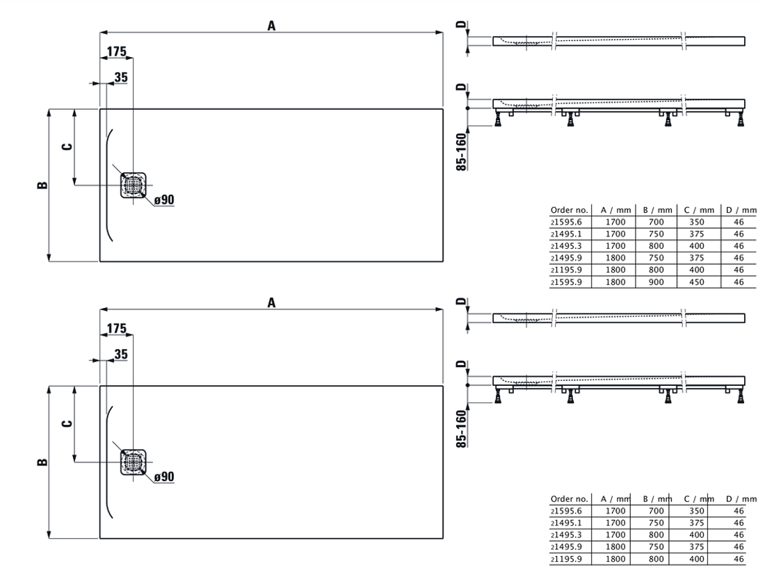 Slika od Laufen PRO 1700x800x46mmCM tuš kadica marbond bela