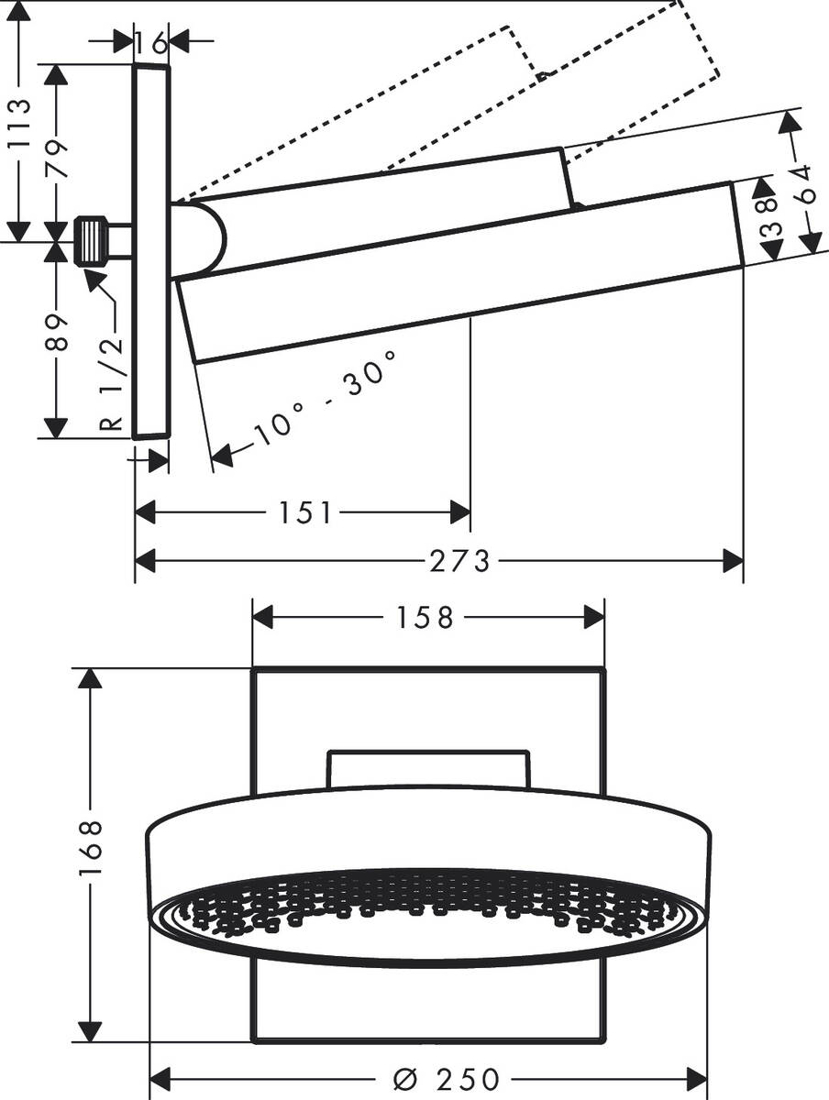 Slika od Rainfinity Overhead shower 250 1jet sa zidnom konekcijom bela mat