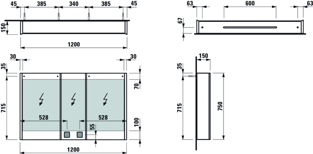 Slika od FRAME 25 KABINET SA OGLEDALOM 1200x150x750mm