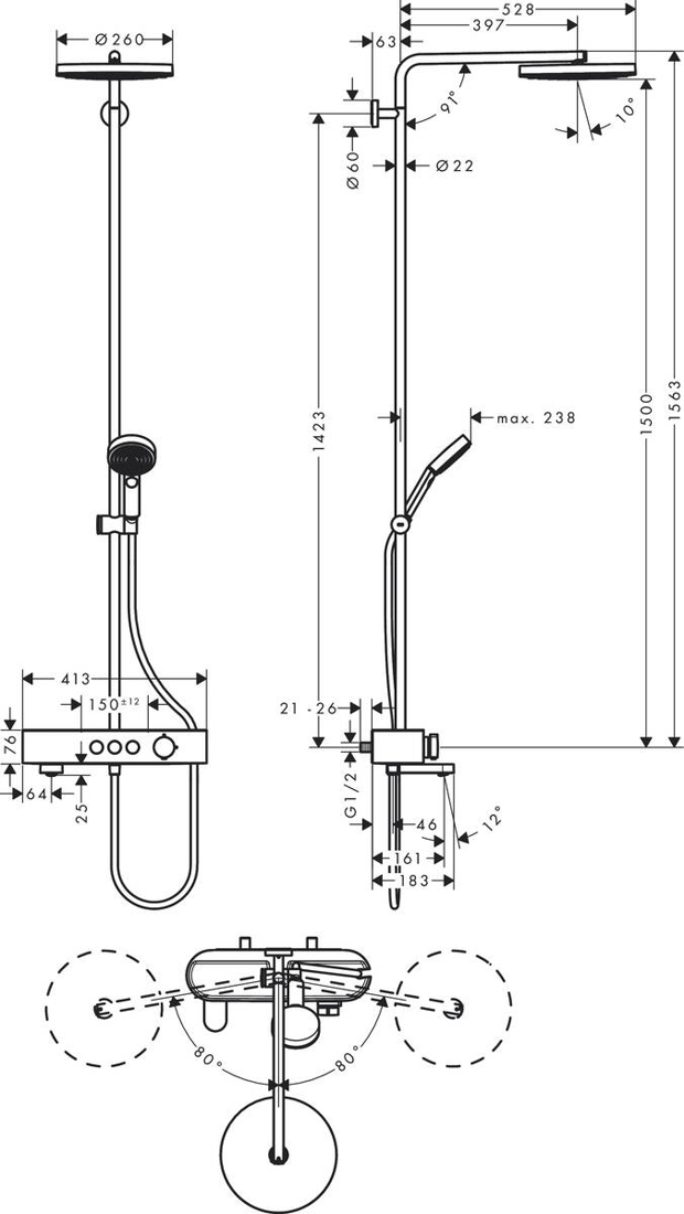 Slika od Pulsify Showerpipe 260 1jet sa ShowerTablet Select 400  i česmom