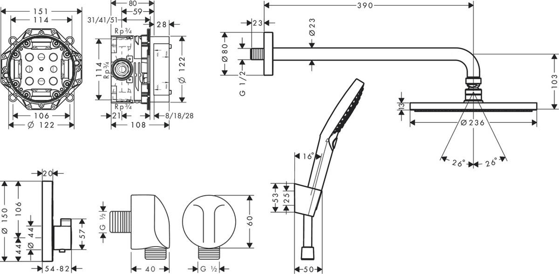 Slika od Raindance S Shower system 240 1 jet PowderRain with ShowerSelect S crna mat