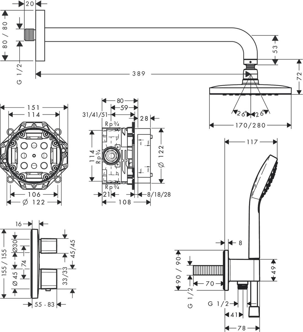 Slika od Croma E Shower system 280 1jet with Ecostat E