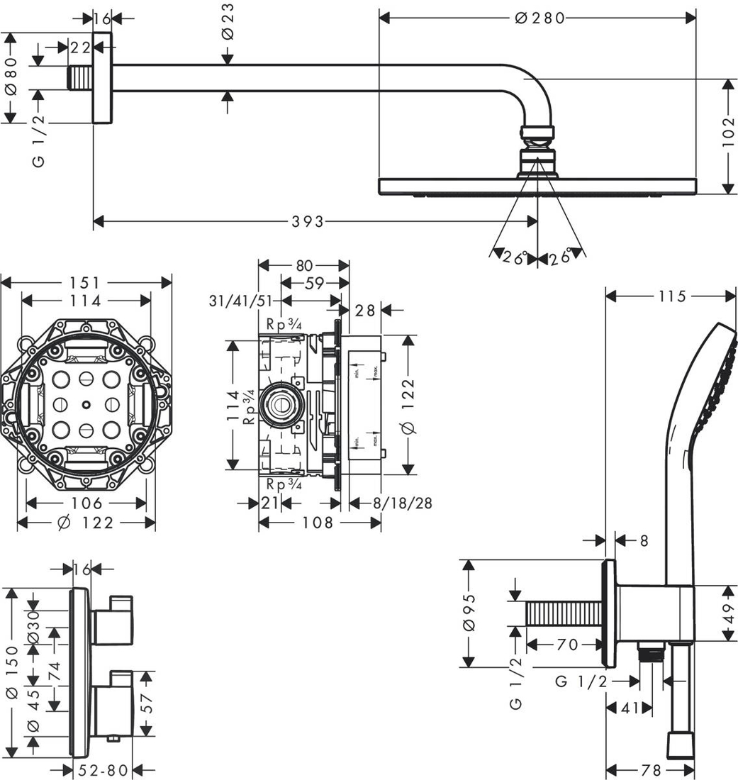 Slika od Croma Shower system 280 1jet with Ecostat S