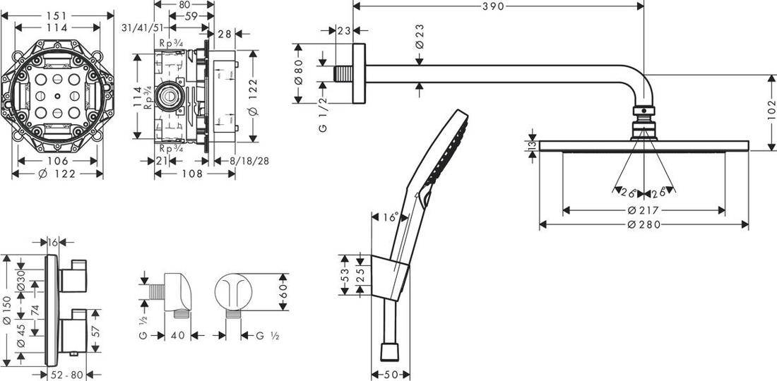 Slika od Croma Shower system 280 1jet with Ecostat S crna mat