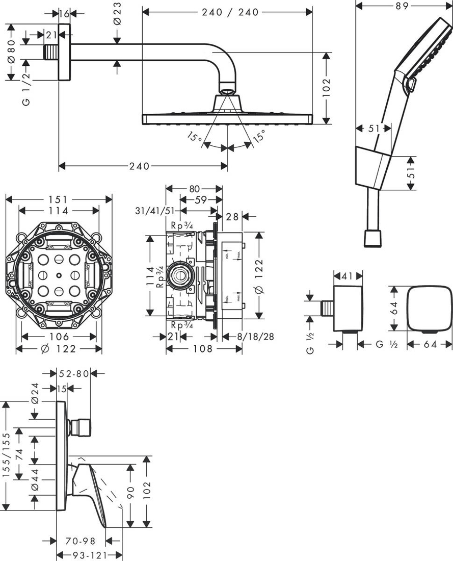 Slika od Crometta E Shower system 240 1jet with single lever mixer
