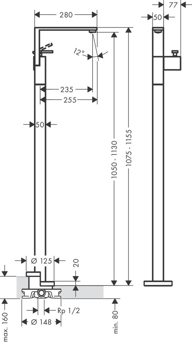 Slika od Axor Edge samostojeća baterija diamond cut