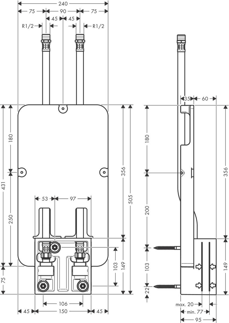 Slika od Axor ShowerSolutions osnovni set za gornji tuš sa plafonskom ugradnjom